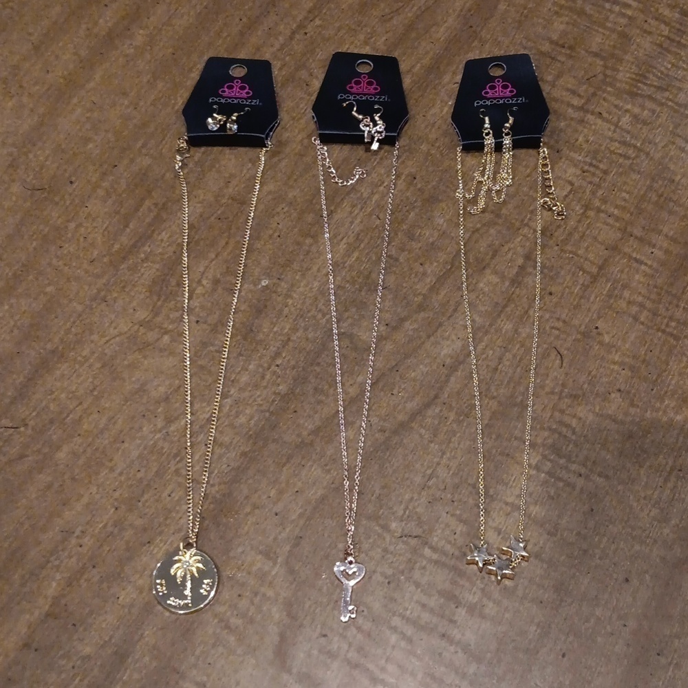 Gold tone necklaces with matching earrings paparazzi brand
